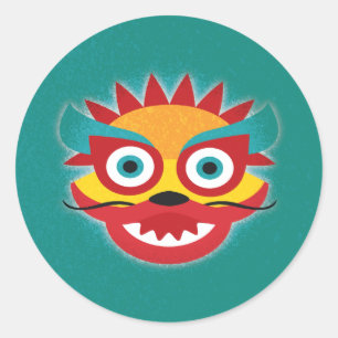 Sticker Rond Dragon chinois Bonne chance Nouvel An