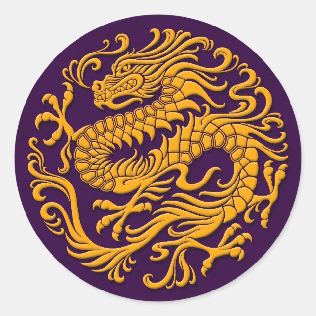 Sticker Rond Dragon chinois traditionnel jaune et violet Circl (Devant)