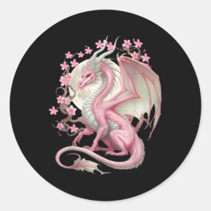 Sticker Rond Dragon chinois vintage Asiatique Art Cherry Blosso