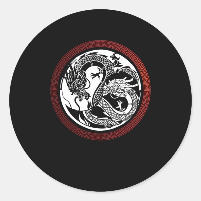 Sticker Rond Dragon chinois Yin Yang Harmony Méditation cadeau (Devant)