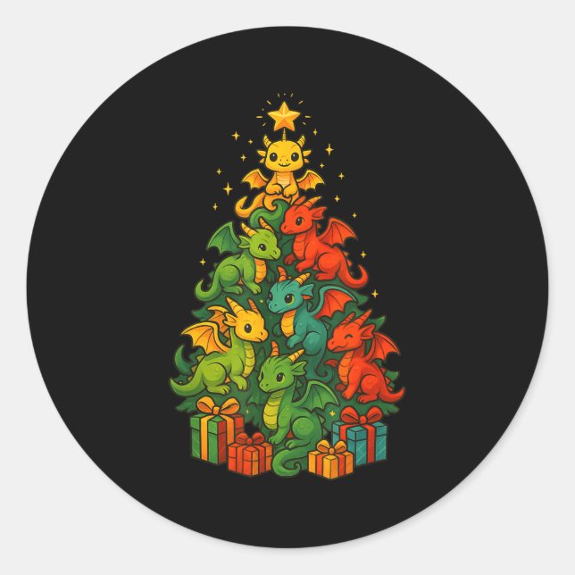 Sticker Rond Dragon Christmas Tree Funny Dragon Xmas  (Devant)