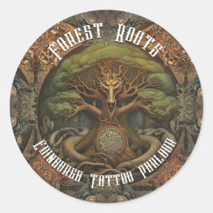 Sticker Rond Dragon d'arbre celtique - Tatouage artistique géné