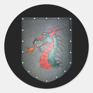 Sticker Rond Dragon de bouclier en métal sur le noir