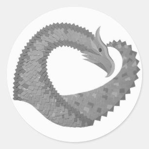 Sticker Rond Dragon de coeur gris sur blanc