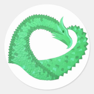 Sticker Rond Dragon de coeur vert sur blanc