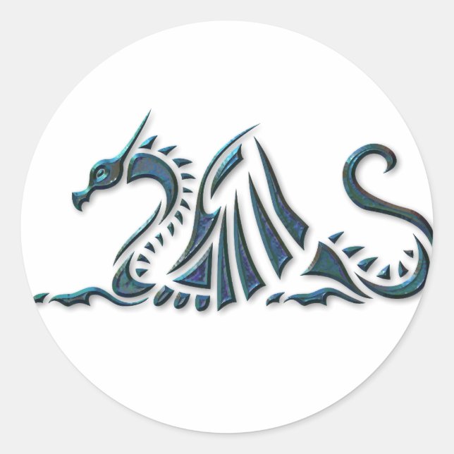 Sticker Rond Dragon de mer bleu métallique (Devant)