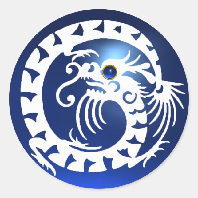 Sticker Rond DRAGON DE NAGE, blanc, saphir bleu (Devant)