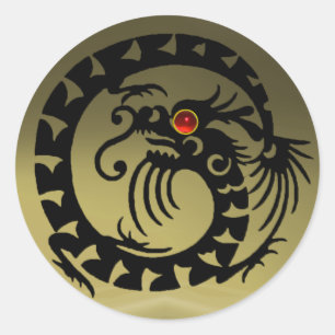 Sticker Rond DRAGON DE NAGE, noir, agate grise, rubis rouge