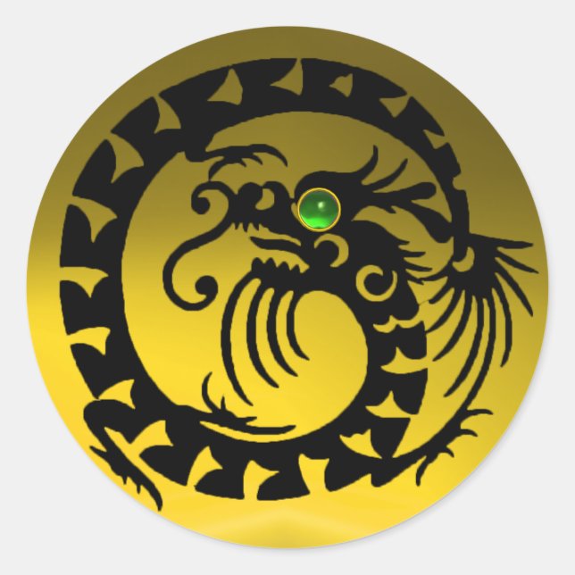 Sticker Rond DRAGON DE NAKE, noir, topaz jaune, émeraude verte (Devant)