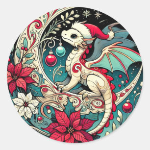 Sticker Rond Dragon de Noël