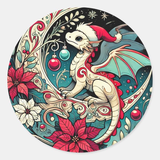 Sticker Rond Dragon de Noël (Devant)