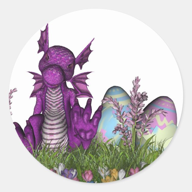 Sticker Rond Dragon de Pâques surprise (Devant)