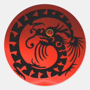 Sticker Rond DRAGON DE SNAKE, noir, rubis rouge