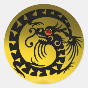 Sticker Rond DRAGON DE SNAKE, noir, topaz jaune, rubis rouge