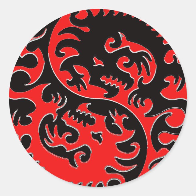 Sticker Rond Dragon de Yin Yang rouge et noir (Devant)