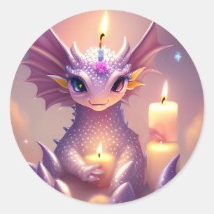 Sticker Rond Dragon d'Imaginaire aux bougies d'anniversaire