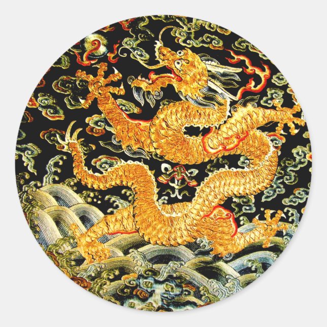 Sticker Rond Dragon d'or brodé par antiquité chinoise de (Devant)