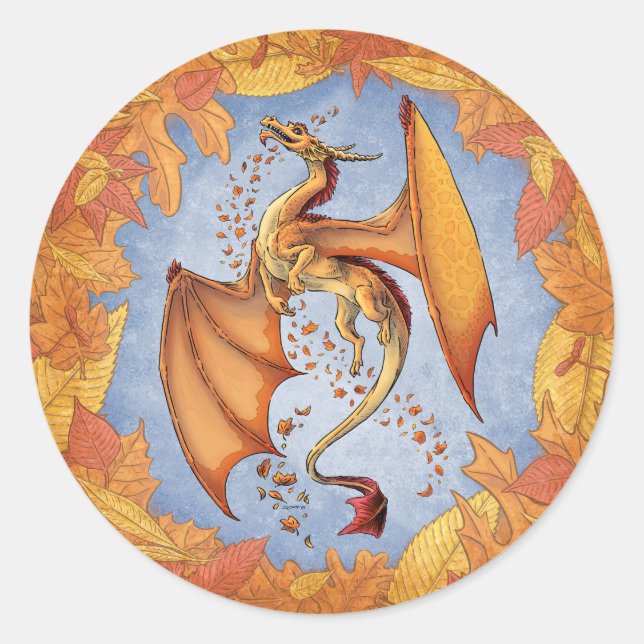 Sticker Rond Dragon d'Orange d'Automne Nature Imaginaire Art (Devant)