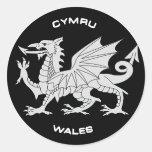 Sticker Rond Dragon du Pays de Galles (Cymru) dans noir et le