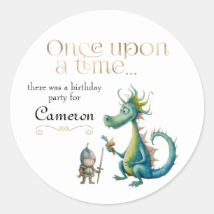 Sticker Rond Dragon et chevalier de contes de fées classiques p