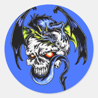 Sticker Rond Dragon et crâne