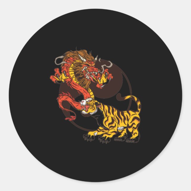 Sticker Rond Dragon-et Tiger-Yin-Yang T-Shirt Design (Devant)