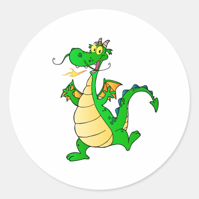 Sticker Rond Dragon Green Happy Imaginaire Fiction Dessin Carto (Devant)