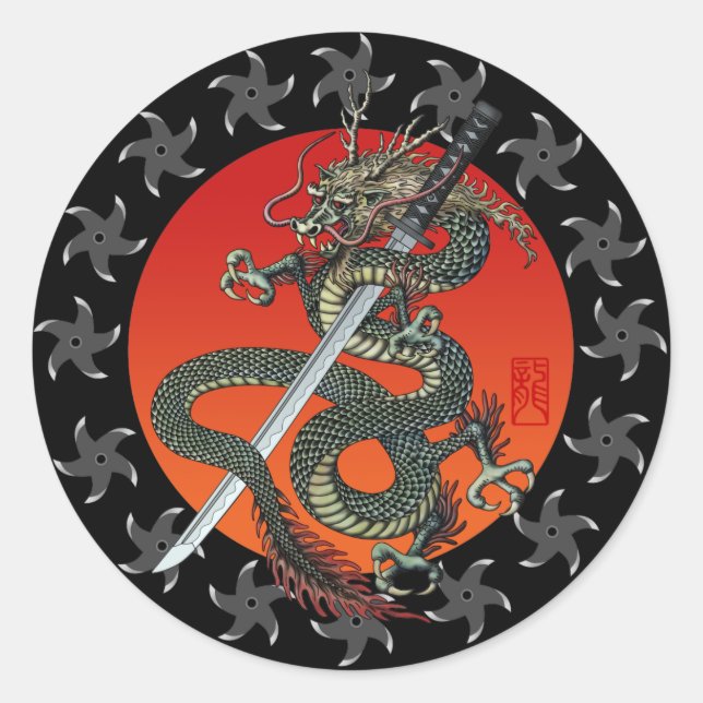 Sticker Rond Dragon katana 2 (Devant)