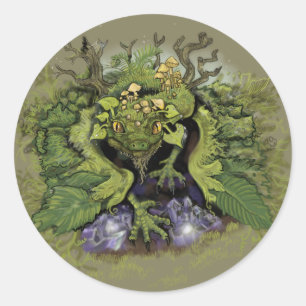 Sticker Rond Dragon magique de la mousse de forêt