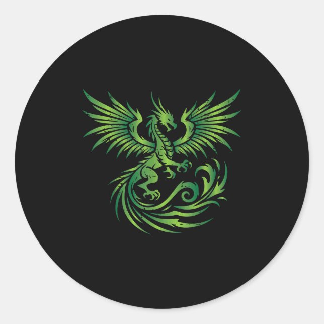 Sticker Rond Dragon Médiéval Vert Imaginaire Art Mythique Homme (Devant)