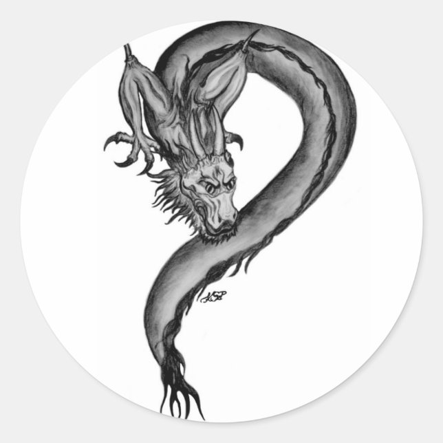Sticker Rond Dragon noir et blanc (Devant)