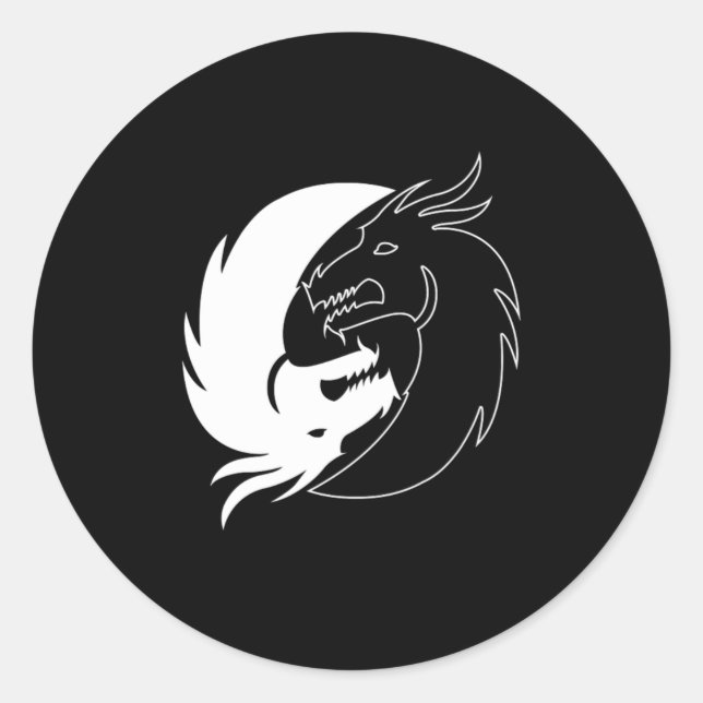 Sticker Rond Dragon Noir Et Blanc Yin Yang Harmonie Taoïsme Gif (Devant)