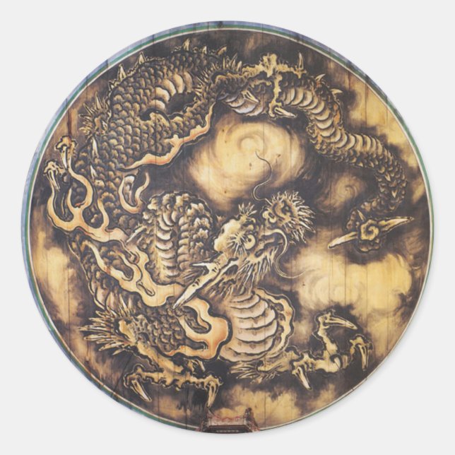 Sticker Rond Dragon oriental japonais traditionnel - 日 本 - 鳴 き  (Devant)