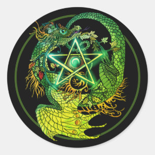 Sticker Rond Dragon pentacle Art nouveau