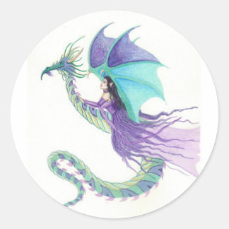 Sticker Rond dragon rider fairy