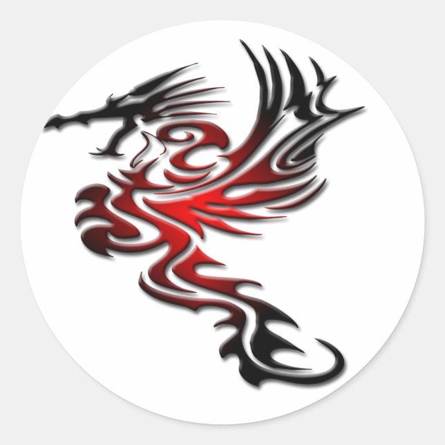Sticker Rond Dragon rouge et noir (Devant)