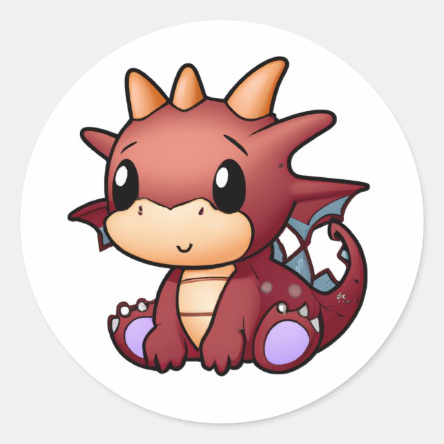 Sticker Rond Dragon rouge mignon (Devant)
