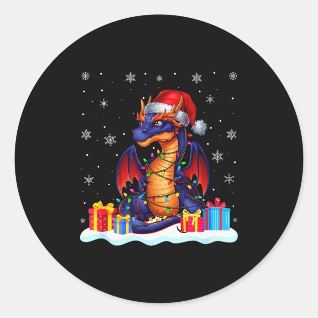 Sticker Rond Dragon Santa Hat Christmas Tree Light Xmas Pajama  (Devant)
