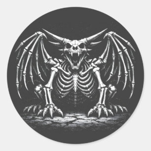 Sticker Rond Dragon squelette par BurnsInHell