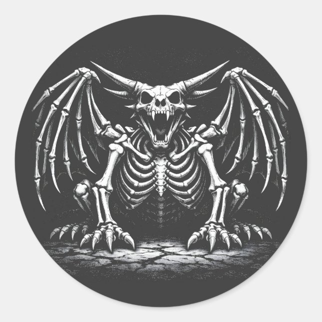 Sticker Rond Dragon squelette par BurnsInHell (Devant)