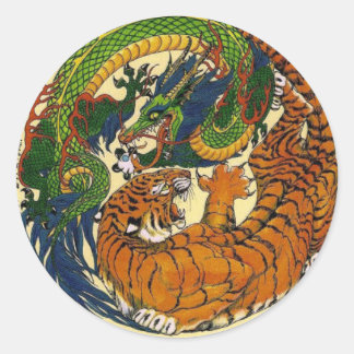 STICKER ROND DRAGON TIGRE