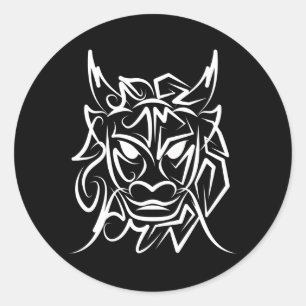 Sticker Rond Dragon tribal noir et blanc