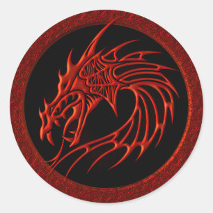 STICKER ROND DRAGON TRIBAL ROUGE