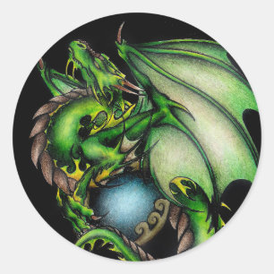 Sticker Rond Dragon vert