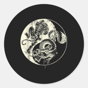 Sticker Rond Dragon Vs Tiger Tattoo ! Yin Et Yang Beast Combigh