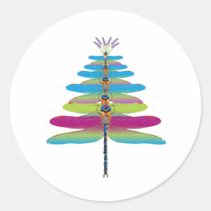 Sticker Rond Dragonfly Christmas Tree Drôle Insectes Lover Xmas