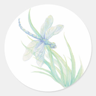 Sticker Rond Dragonfly originale en bleu et vert