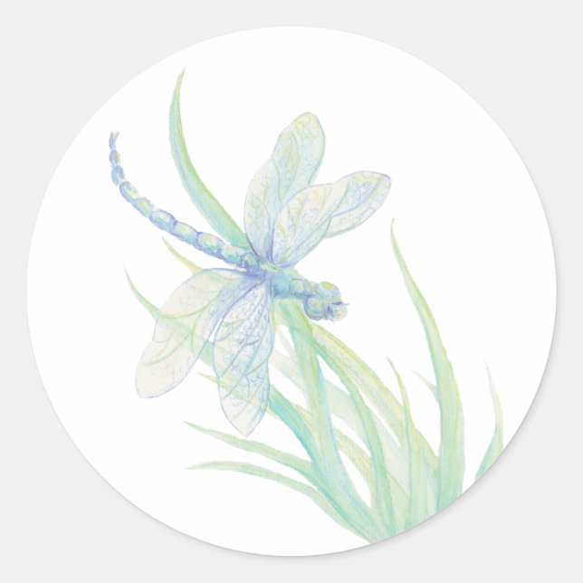 Sticker Rond Dragonfly originale en bleu et vert (Devant)