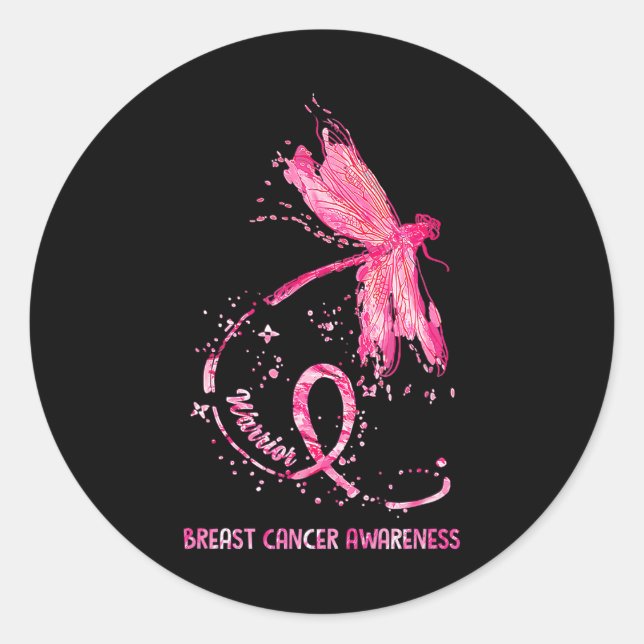 Sticker Rond Dragonfly rose Ruban Sensibilisation au cancer du  (Devant)