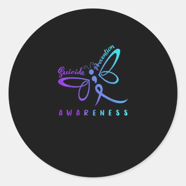 Sticker Rond Dragonfly Suicide Prevention Aware Teal Ribbon (Devant)